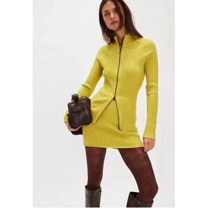 Free People Eliza Sweater Mini Skirt Set Yellow Lime NWT Medium